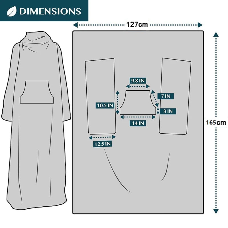 Portable wearable heated blanket with sleeves, solid blue color